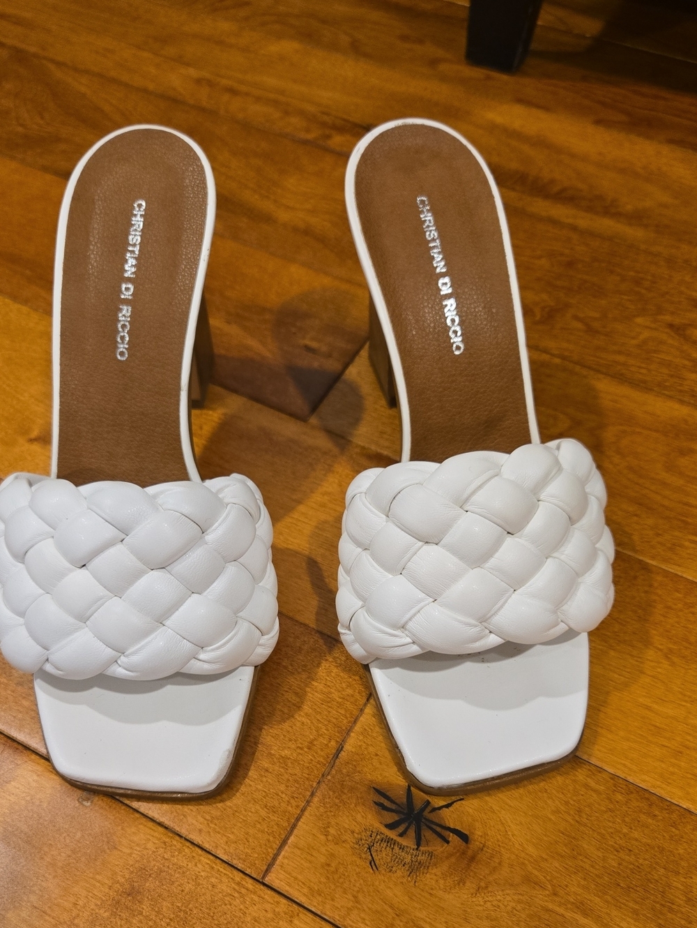 Tunisia White Braided Slide Heels